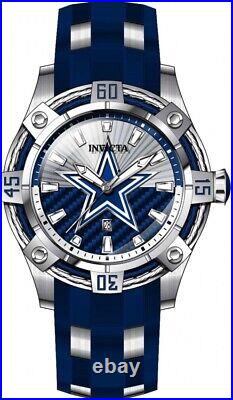 Invicta Men's 52mm NFL Dallas Cowboys Silver Blue Dial Blue Steel Silicone Watch