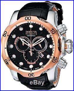 Invicta Men's Venom 1000m Rose Gold Plated Black Leather Band Watch 0360