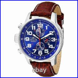Invicta Men's Watch Force Chronograph Blue Dial Brown Leather Strap Lefty 3328
