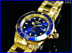 Invicta Mens 40mm Pro Diver SUBMARINER AUTOMATIC 18K Gold Plated BLUE DIAL Watch