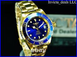 Invicta Mens 40mm Pro Diver SUBMARINER AUTOMATIC 18K Gold Plated BLUE DIAL Watch