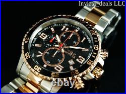 Invicta Mens 45mm PILOT Specialty Chrono Black Dial 18K Rose Gold 2Tone SS Watch