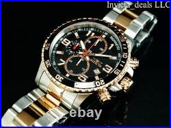 Invicta Mens 45mm PILOT Specialty Chrono Black Dial 18K Rose Gold 2Tone SS Watch