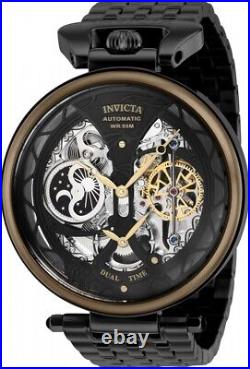 Invicta Mens 46mm Objet D Art Black Skeleton Dial Black Bracelet Automatic Watch