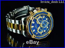 Invicta Mens 48mm Aviator Chronograph Blue Glass Fiber Dial 18K Gold 2Tone Watch