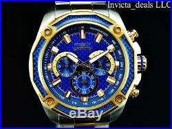 Invicta Mens 48mm Aviator Chronograph Blue Glass Fiber Dial 18K Gold 2Tone Watch