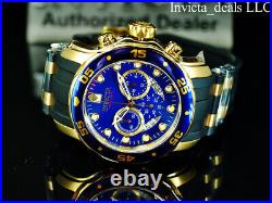 Invicta Mens 48mm PRO DIVER SCUBA Chronograph BLUE Dial 18K Gold Plated SS Watch