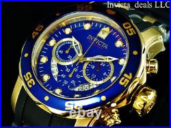 Invicta Mens 48mm PRO DIVER SCUBA Chronograph BLUE Dial 18K Gold Plated SS Watch