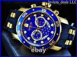 Invicta Mens 48mm Pro Diver SCUBA Chronograph BLUE Dial 18K Gold Plated SS Watch