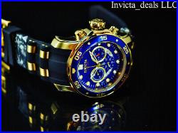Invicta Mens 48mm Pro Diver SCUBA Chronograph BLUE Dial 18K Gold Plated SS Watch