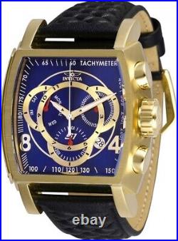Invicta Mens 48mm S1 Rally Gold Blue Dial Chronograph Swiss Black Leather Watch
