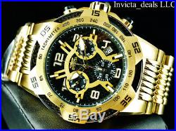 Invicta Mens 50mm SPEEDWAY SWISS Chronograph Black Dial 18K Gold Plated SS Watch