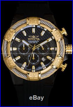 Invicta Mens 52mm Bolt Chronograph Carbon Fiber Dial Gold Plated Bezel SS Watch