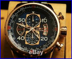 Invicta Mens Aviator Blue Dial 18K RoseGold Plated Chronograph SS Bracelet Watch