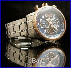 Invicta Mens Aviator Blue Dial 18K RoseGold Plated Chronograph SS Bracelet Watch