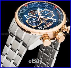 Invicta Mens Aviator Chronograph Blue Dial 18K Gold Plated Stainless Tachy Watch