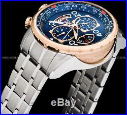 Invicta Mens Aviator Chronograph Blue Dial 18K Gold Plated Stainless Tachy Watch