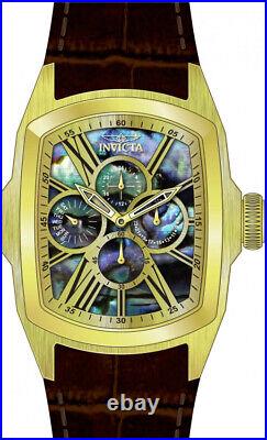 Invicta Mens Lupah Watch Day-Date 47MM Case Abalone Dial Gold/Brown Tone 100M WR