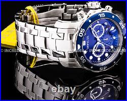 Invicta Mens PRO DIVER SCUBA CHRONOGRAPH Blue Dial Silver Bracelet 48mm SS Watch