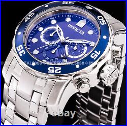 Invicta Mens PRO DIVER SCUBA CHRONOGRAPH Blue Dial Silver Bracelet 48mm SS Watch