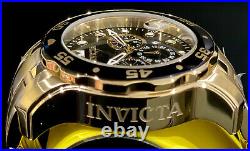 Invicta Mens PRO DIVER SCUBA Chronograph Black Dial 18Kt Gold 48mm SS Watch 0072