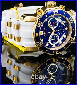 Invicta Mens Pro Diver SCUBA Chronograph 18Kt Gold Blue Dial White Strap Watch