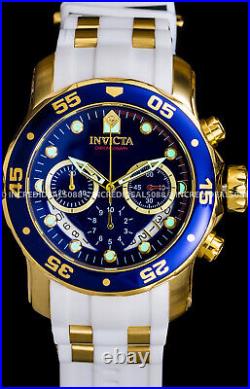 Invicta Mens Pro Diver SCUBA Chronograph 18Kt Gold Blue Dial White Strap Watch