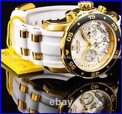 Invicta Mens Pro Diver SCUBA Chronograph 18Kt Gold Silver Dial White Strap Watch