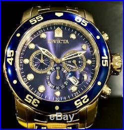Invicta Mens Pro Diver Scuba Chronograph Blue Dial 18K Gold Bracelet Watch 0073