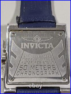 Invicta Model 9908 Chronograph Square Case 39 mm Blue Leather Band Watch 10 In