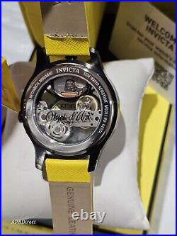 Invicta Objet D Art Dual Time open heart MECHANICAL Yellow Leather mens Watch