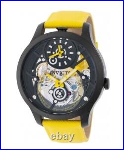 Invicta Objet D Art Dual Time open heart MECHANICAL Yellow Leather mens Watch