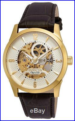 Invicta Objet d' Art 22636 Men's Automatic Champagne Tone Brown Leather Watch