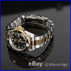Invicta Pro Diver Automatic Gold Plated Two Tone Black Dial Silver SS Mens Watch
