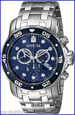 Invicta Pro Diver Mens Swiss Watch Chronograph Scuba Silver Blue Steel Dial New
