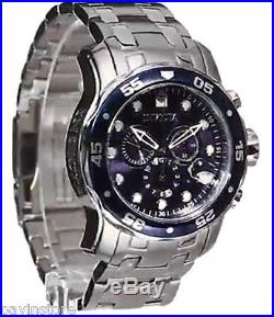 Invicta Pro Diver Mens Swiss Watch Chronograph Scuba Silver Blue Steel Dial New
