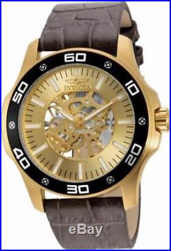 Invicta Specialty 17262 Men's Round Gold Tone Mechanical Analog Leather Watch
