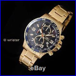 Invicta Specialty 18k Gold SS Chronograph Tachymeter Blue Black Dial Men's Watch
