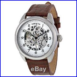 Invicta Specialty Silver Skeleton Dial Brown Leather Mens Watch 17187
