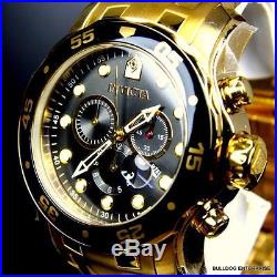 Men's Invicta Pro Diver Scuba Black Gold Plated Steel Chronograph 48mm Watch New