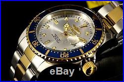 Mens Invicta 43mm Pro Diver TwoTone Gold Silver Steel Blue Sunray Dial Watch New