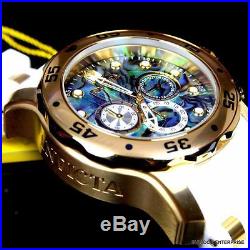 Mens Invicta 48mm Pro Diver Scuba Abalone White Gold Tone Chronograph Watch New