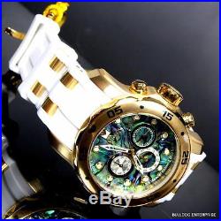 Mens Invicta 48mm Pro Diver Scuba Abalone White Gold Tone Chronograph Watch New