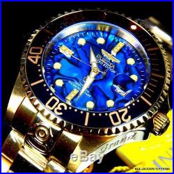 Mens Invicta Grand Diver Automatic Diamond Gold Plated Blue Abalone Watch New