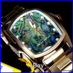 Mens Invicta Grand Lupah Blue Green Abalone Gold Plated Steel Bracelet Watch New