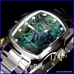 Mens Invicta Grand Lupah Blue Green Abalone Silver Tone Steel Bracelet Watch New