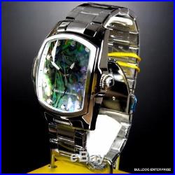 Mens Invicta Grand Lupah Blue Green Abalone Silver Tone Steel Bracelet Watch New