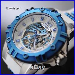 Mens Invicta Pro Diver Blue Silver Skeleton Mechanical White Silicone 50mm Watch
