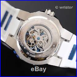Mens Invicta Pro Diver Blue Silver Skeleton Mechanical White Silicone 50mm Watch