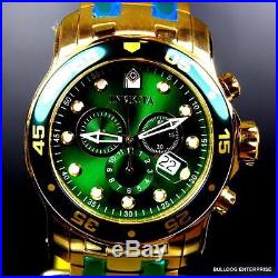 Mens Invicta Pro Diver Scuba 18kt Gold Plated Chronograph Green 48mm Watch New